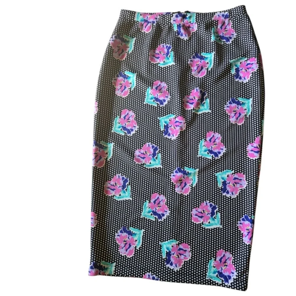I Heart Ronson Pink and Purple Floral Midi Pencil Skirt Y2K - S